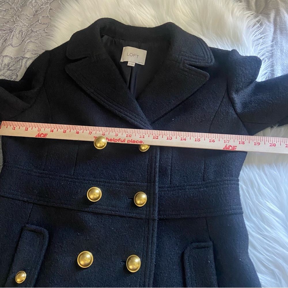 LOFT Sz 8P Black Double-Breasted Women’s Pea Coat with Gold Buttons - Picture 8 of 13